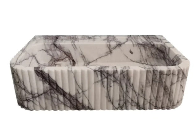 Luxury Marble Bathroom Sink – New York Marble Wall-Mount Vanity with Ribbed Texture