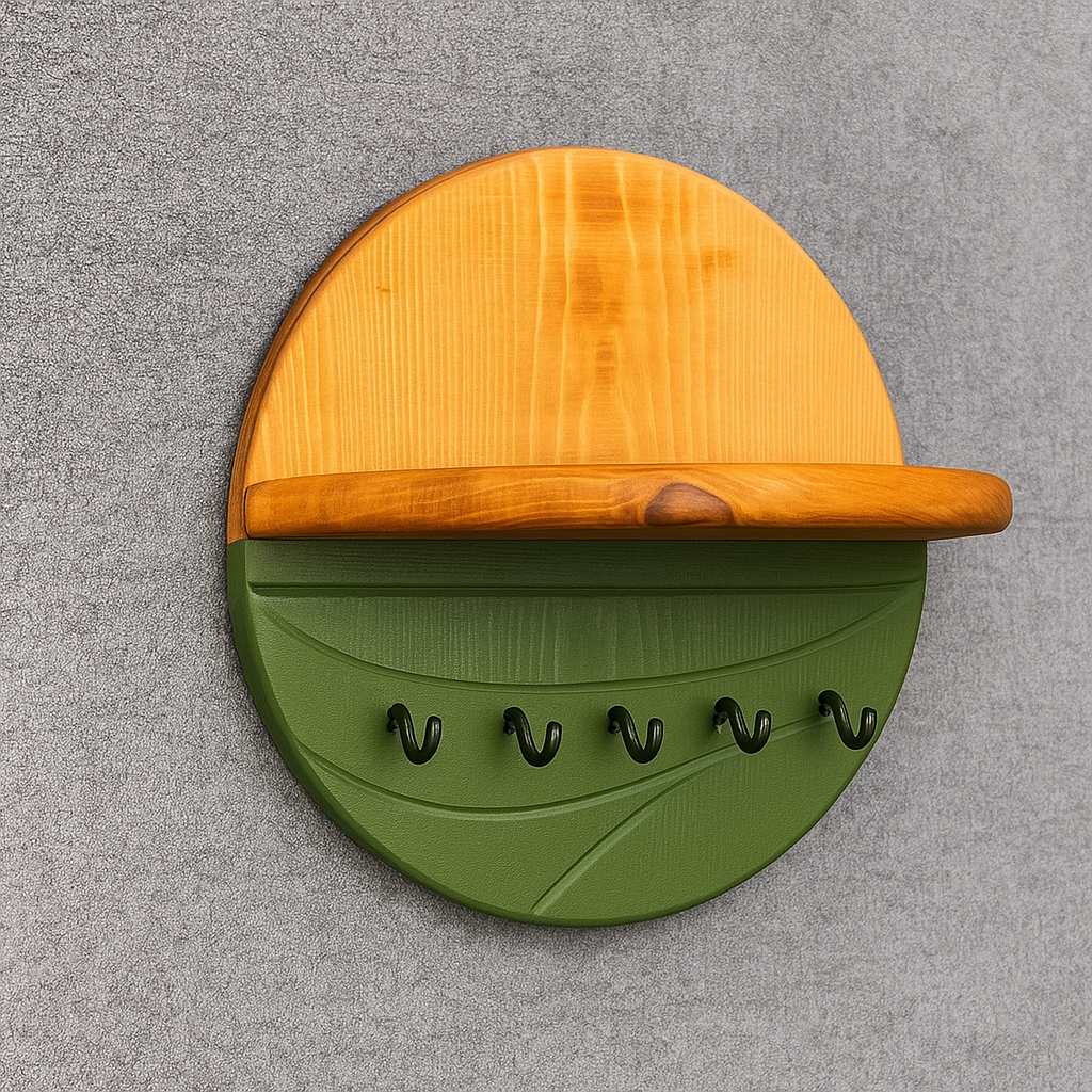 Modern Wall Key Holder with Shelf – Minimalist Wooden Entryway Organizer with Hooks | Handmade Home Décor