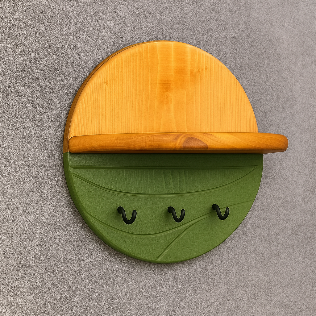 Modern Wall Key Holder with Shelf – Minimalist Wooden Entryway Organizer with Hooks | Handmade Home Décor