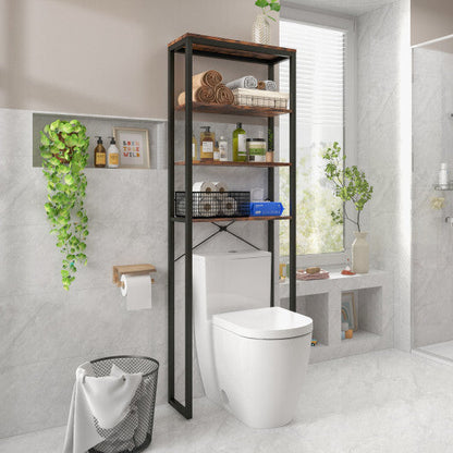 4-Tier Freestanding Over the Toilet Storage Rack-Rustic Brown