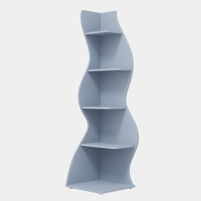 Modern Whimsical 5 Shelf Corner Bookcase | Blue Wood Storage Stand for Office & Living Room
