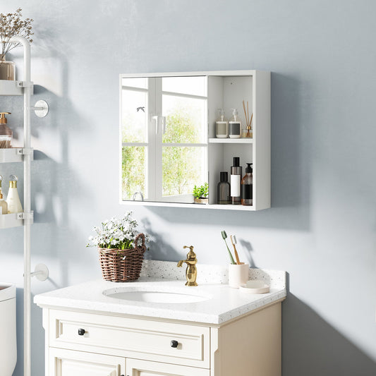 Bathroom Medicine Cabinet with Mirror Door - White Wall Mounted Storage Cabinet