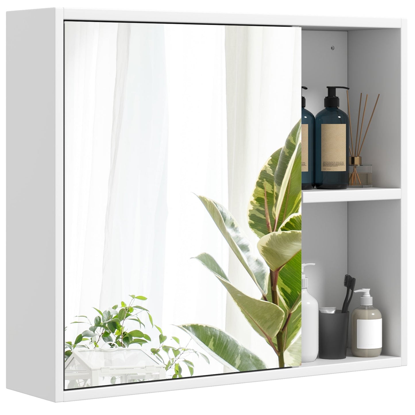 Bathroom Medicine Cabinet with Mirror Door - White Wall Mounted Storage Cabinet