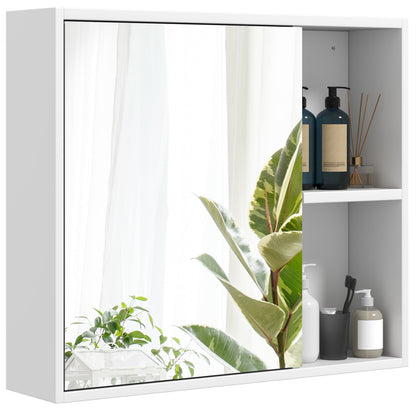 Bathroom Medicine Cabinet with Mirror Door - White Wall Mounted Storage Cabinet