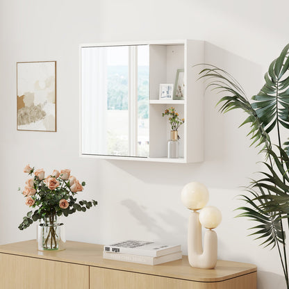Bathroom Medicine Cabinet with Mirror Door - White Wall Mounted Storage Cabinet