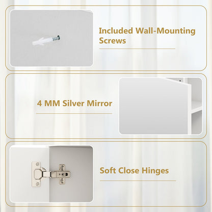 Bathroom Medicine Cabinet with Mirror Door - White Wall Mounted Storage Cabinet