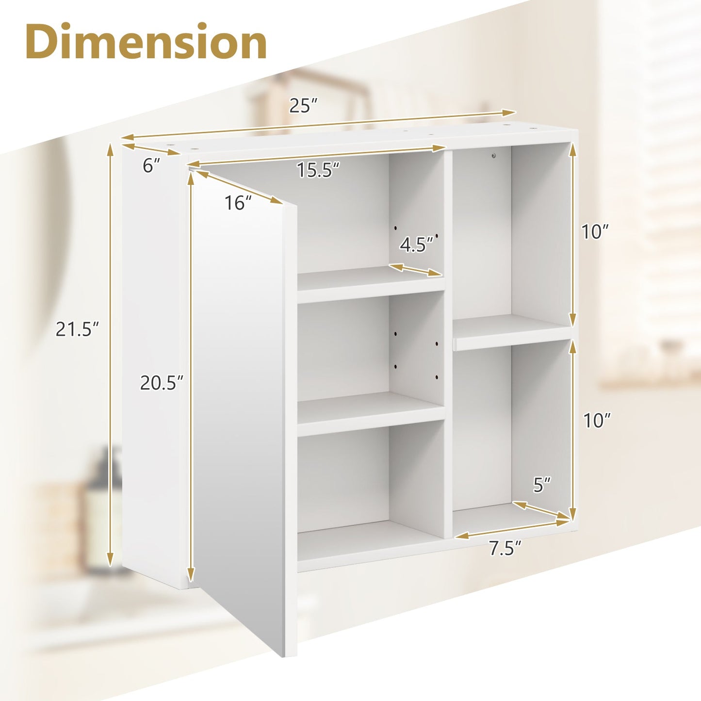 Bathroom Medicine Cabinet with Mirror Door - White Wall Mounted Storage Cabinet