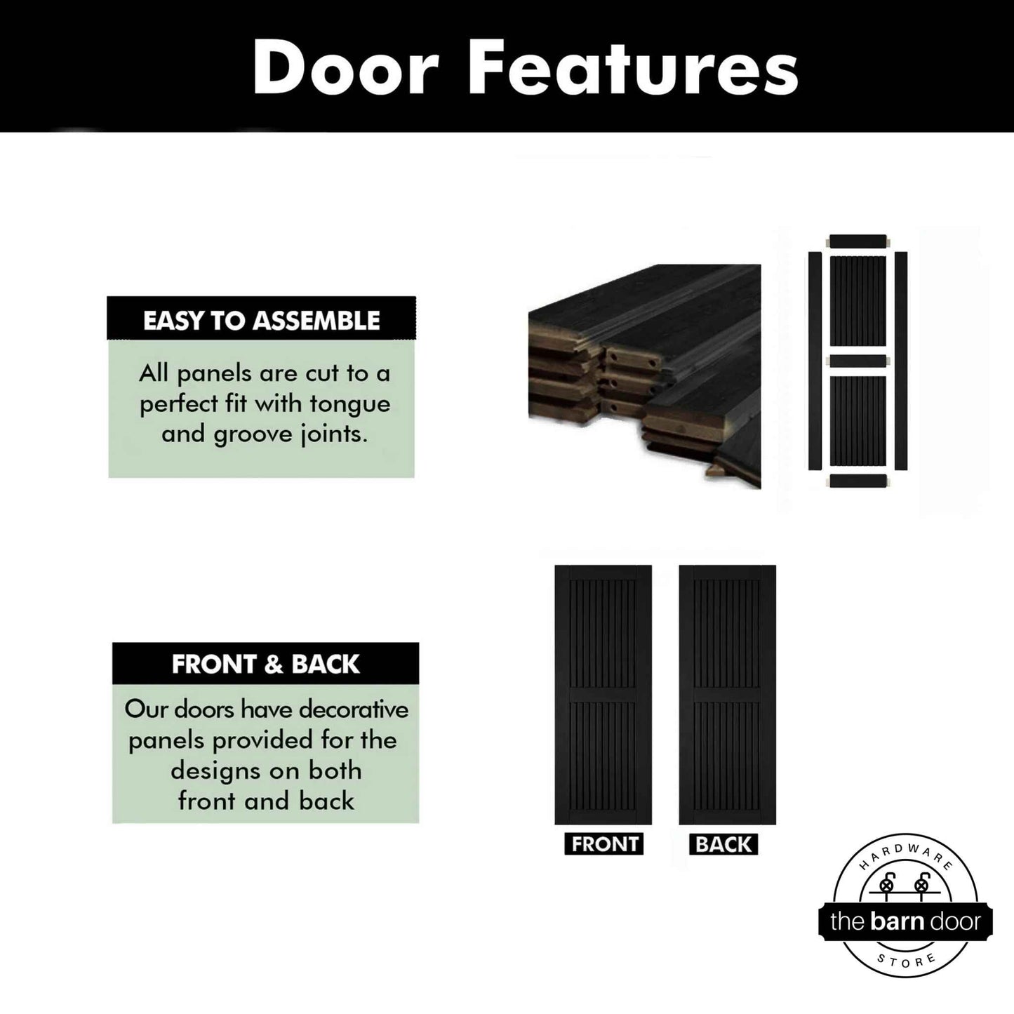 Vertical Slat Barn Door Kit - Black Hardware with DIY Unassembled System & Custom Finishes