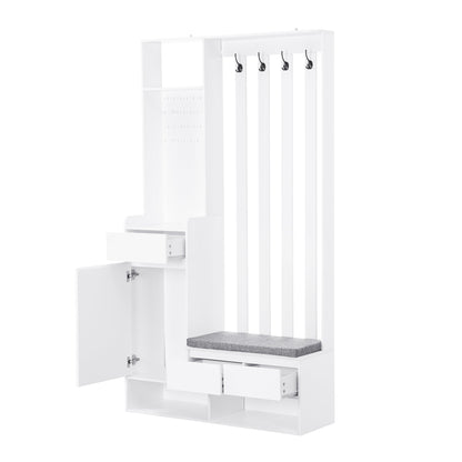 Hall Tree with Storage Bench & Shoe Cabinet - Entryway Coat Rack with Hooks & Pegboard White - Aypars Atelier