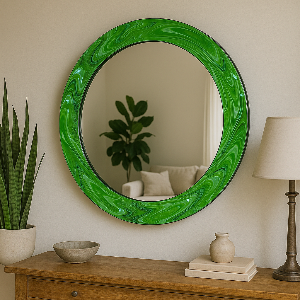 Modern Tempered Glass Wall Mirror – Round Decorative Mirror with Custom Frame Design