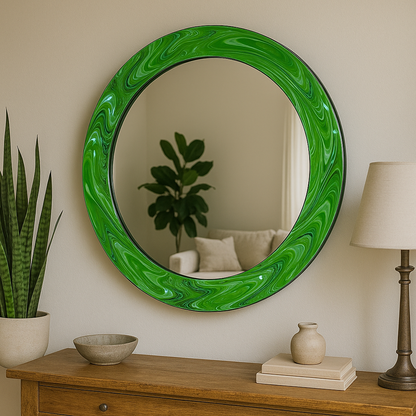 Modern Tempered Glass Wall Mirror – Round Decorative Mirror with Custom Frame Design