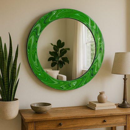 Modern Tempered Glass Wall Mirror – Round Decorative Mirror with Custom Frame Design