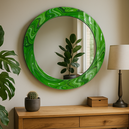 Modern Tempered Glass Wall Mirror – Round Decorative Mirror with Custom Frame Design