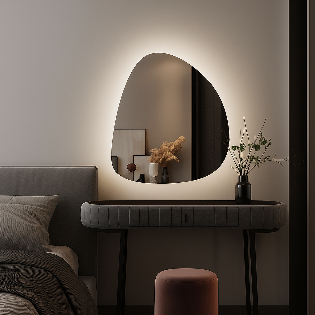 LED Bathroom Mirror Modern Backlit Design – Asymmetrical Organic Shape Wall Mirror