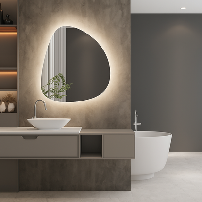 LED Bathroom Mirror Modern Backlit Design – Asymmetrical Organic Shape Wall Mirror