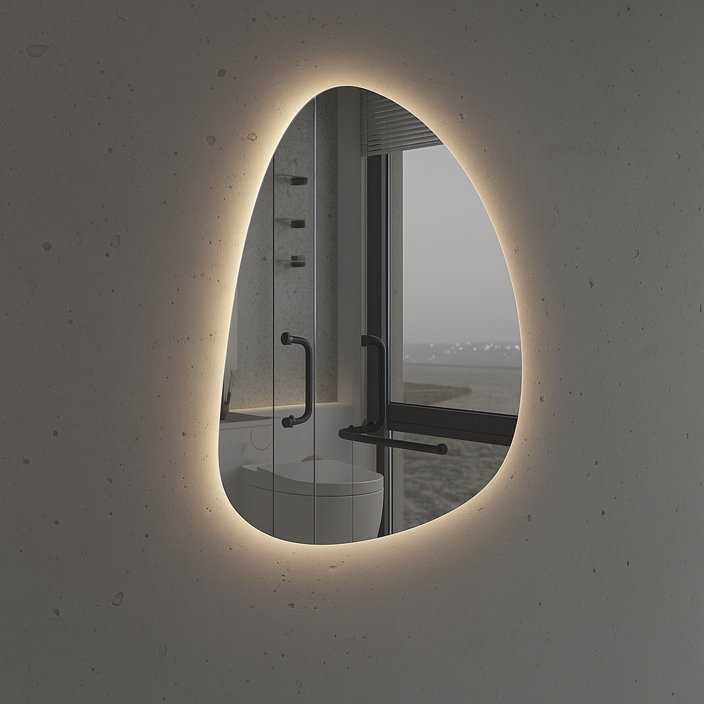 LED Bathroom Mirror Modern Backlit Design – Asymmetrical Organic Shape Wall Mirror