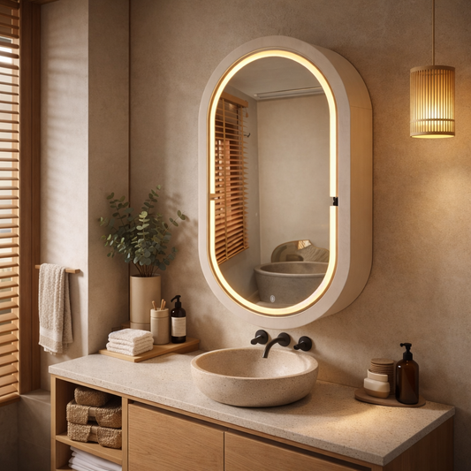 Beech LED Mirror Cabinet USA | Bathroom Medicine Cabinet & Makeup Vanity Storage | Wall Mount Mirror