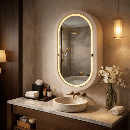 Beech LED Mirror Cabinet USA | Bathroom Medicine Cabinet & Makeup Vanity Storage | Wall Mount Mirror