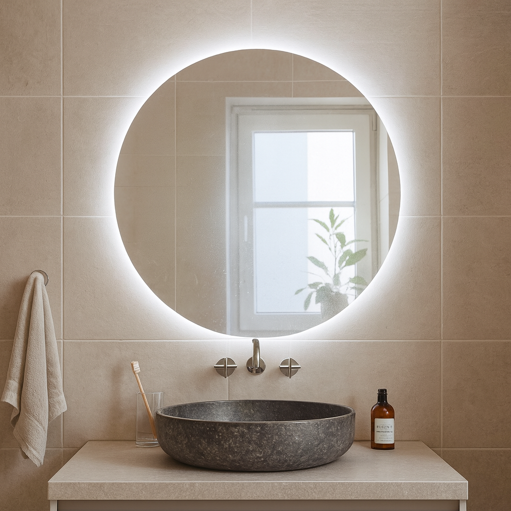 LED Bathroom Mirror – Round Backlit Vanity Mirror, Modern Lighted Wall Mirror with Warm & Cold LED