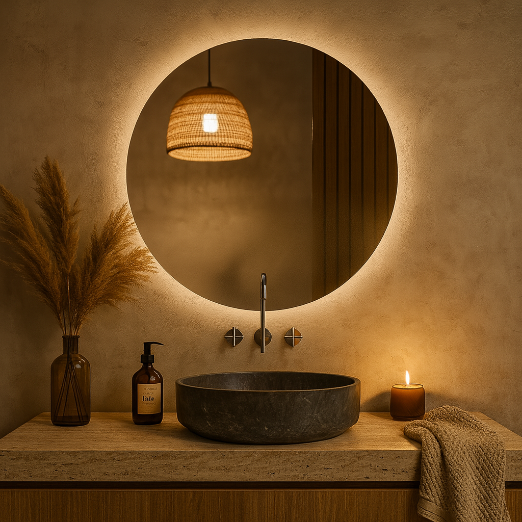 LED Bathroom Mirror – Round Backlit Vanity Mirror, Modern Lighted Wall Mirror with Warm & Cold LED