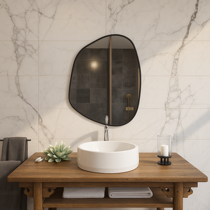 Irregular Bathroom Mirror – Modern Organic Wall Mirror with Black Frame