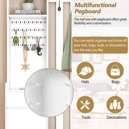 Hall Tree with Storage Bench & Shoe Cabinet - Entryway Coat Rack with Hooks & Pegboard White - Aypars Atelier