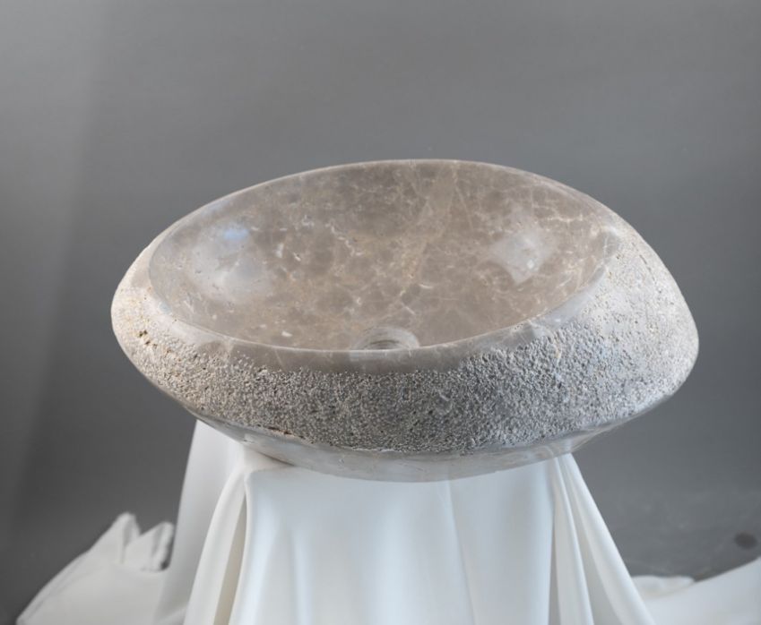 Natural Marble Vessel Sink – Hand-Carved Stone Bathroom Basin with Raw Edge, Modern Vanity Bowl