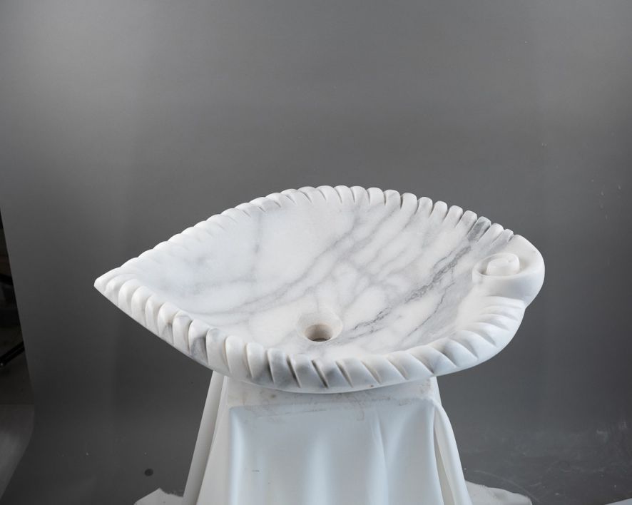 Marble Sink – Luxury Stone Sink Bathroom Basin (45x55x14 cm), Handcrafted White Natural Marble Vanity Bowl
