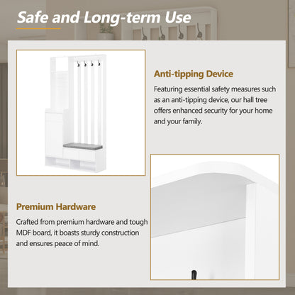 Hall Tree with Storage Bench & Shoe Cabinet - Entryway Coat Rack with Hooks & Pegboard White - Aypars Atelier