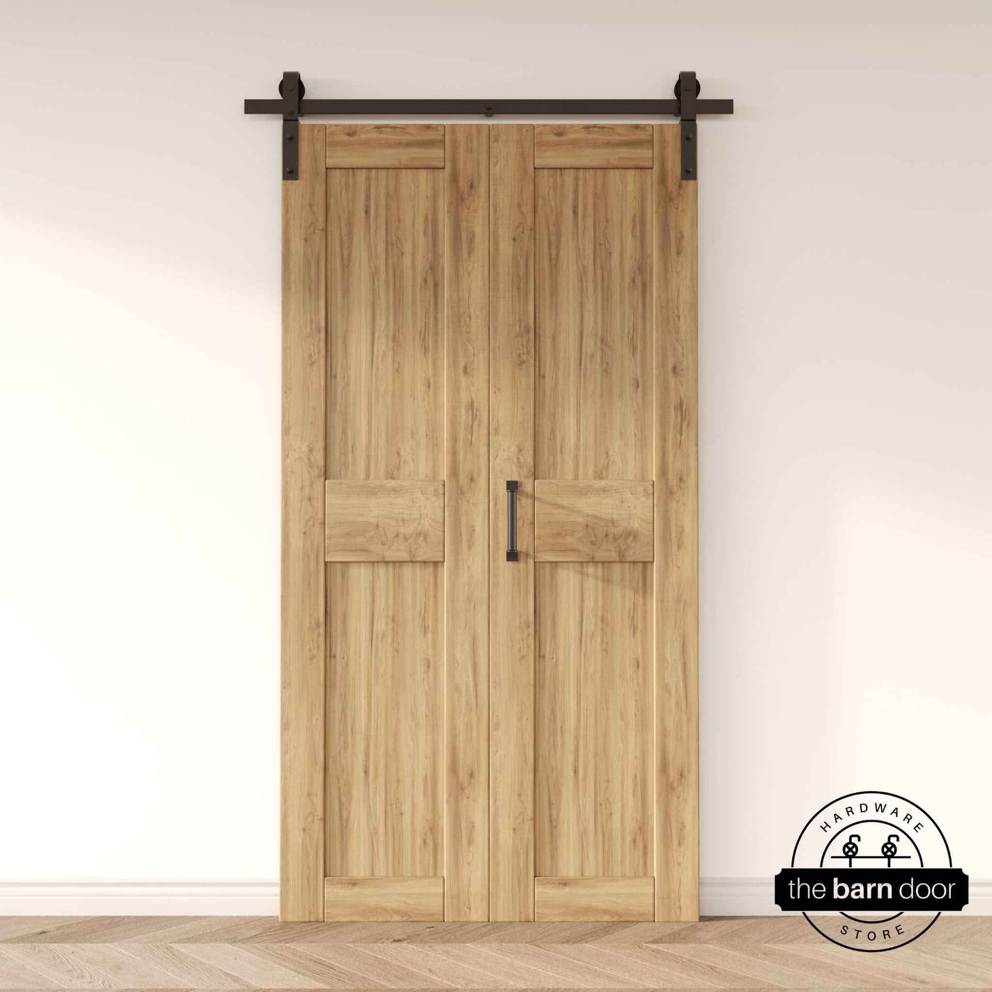 Barn Door Hardware Bifold - J-Strap Matte Black with Classic Rollers 2-Door Kit