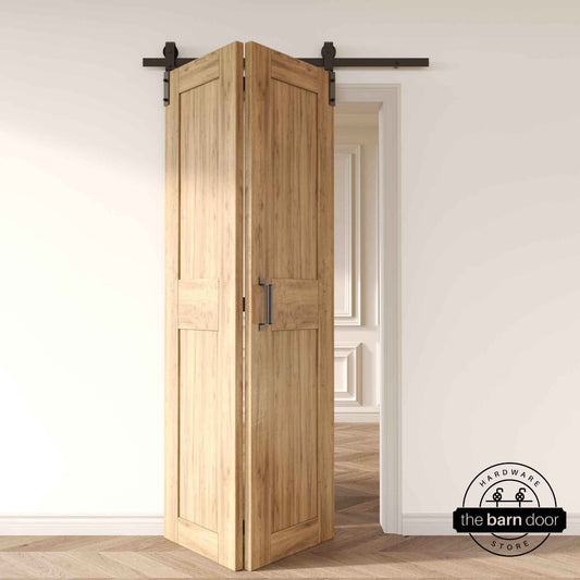 Barn Door Hardware Bifold - J-Strap Matte Black with Classic Rollers 2-Door Kit