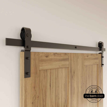 Barn Door Hardware Bifold - J-Strap Matte Black with Classic Rollers 2-Door Kit