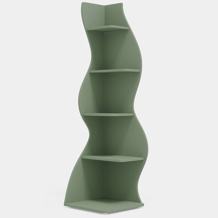 Modern Whimsical 5 Shelf Corner Bookcase | Green Wood Storage Unit for Office & Living Room