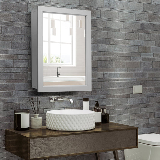 Wall-Mounted Mirrored Medicine Cabinet - Bathroom Storage Mirror | Gray Medicine Cabinet