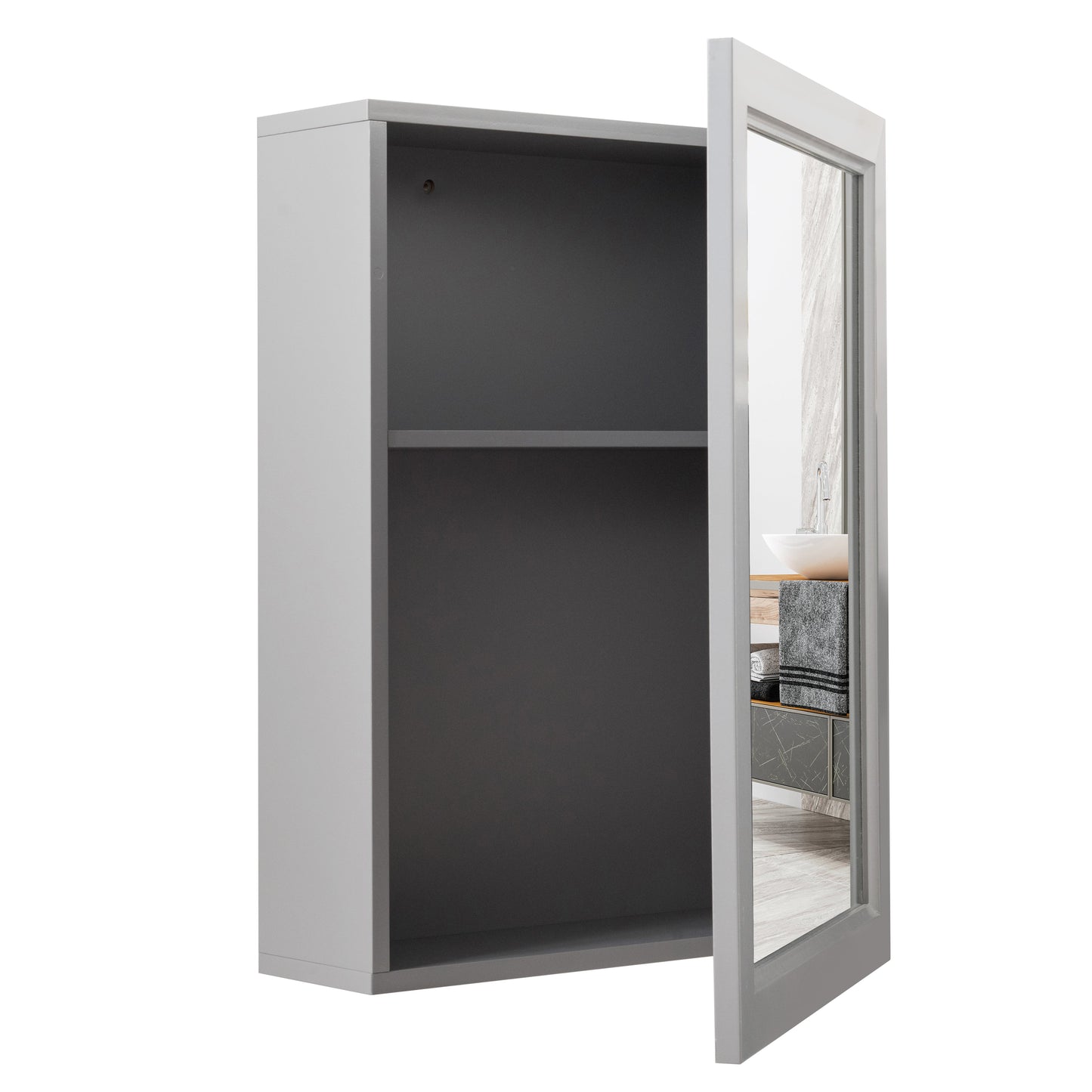 Wall-Mounted Mirrored Medicine Cabinet - Bathroom Storage Mirror | Gray Medicine Cabinet