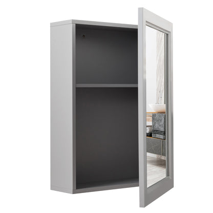 Wall-Mounted Mirrored Medicine Cabinet - Bathroom Storage Mirror | Gray Medicine Cabinet