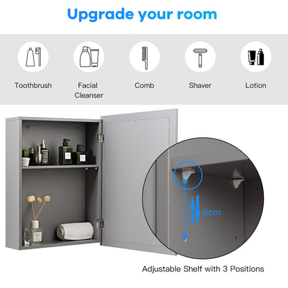 Wall-Mounted Mirrored Medicine Cabinet - Bathroom Storage Mirror | Gray Medicine Cabinet