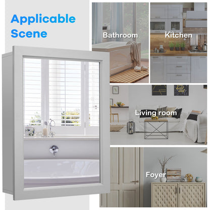 Wall-Mounted Mirrored Medicine Cabinet - Bathroom Storage Mirror | Gray Medicine Cabinet