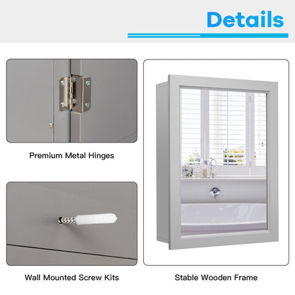 Wall-Mounted Mirrored Medicine Cabinet - Bathroom Storage Mirror | Gray Medicine Cabinet