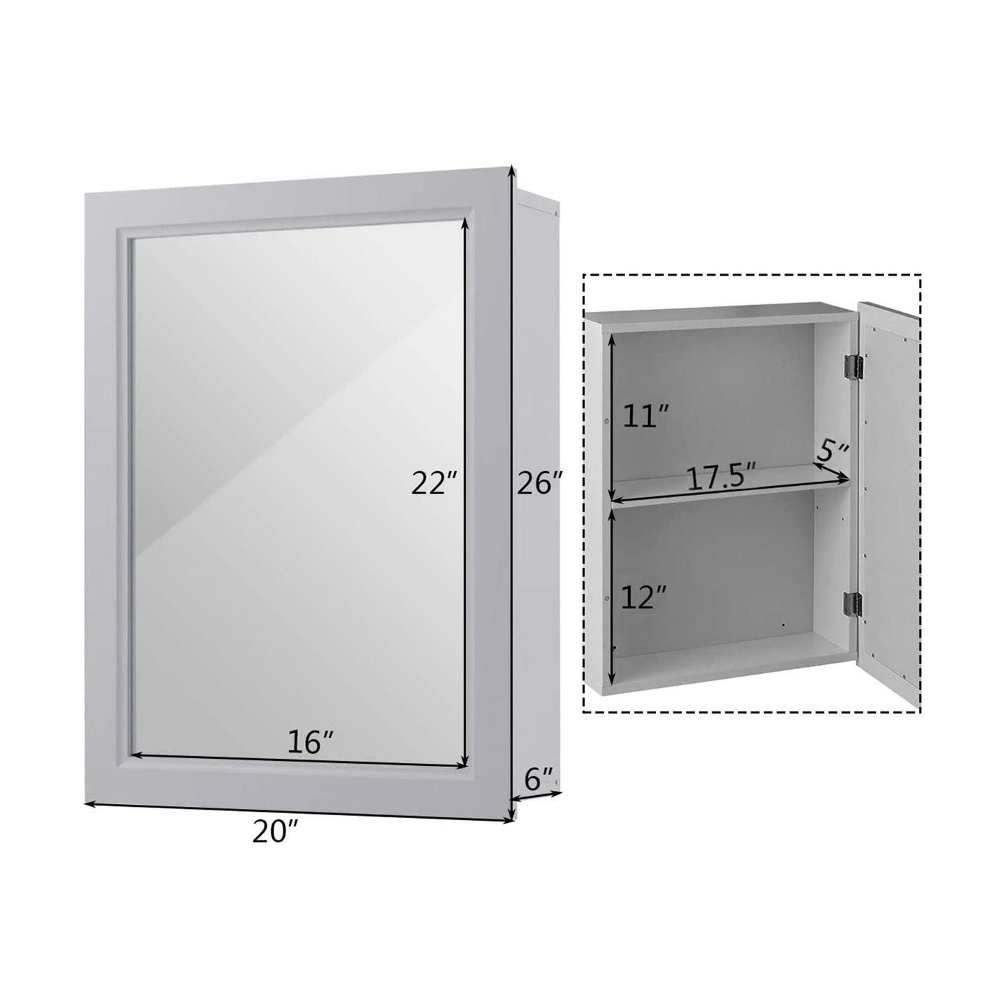 Wall-Mounted Mirrored Medicine Cabinet - Bathroom Storage Mirror | Gray Medicine Cabinet