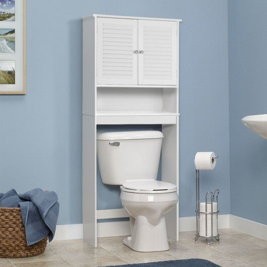 Over The Toilet Storage Cabinet | Double Doors & Adjustable Shelf – White