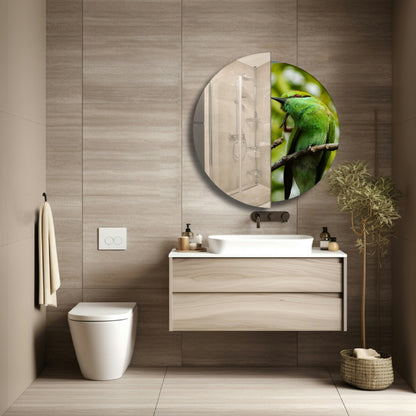 Modern Round Wall Mirror – Half Mirror Half Tempered Glass, Artistic Statement Mirror