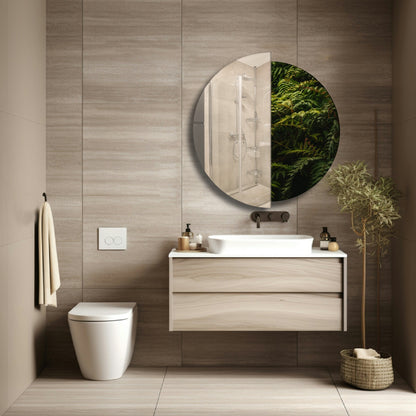 Modern Round Wall Mirror – Half Mirror Half Tempered Glass, Artistic Statement Mirror