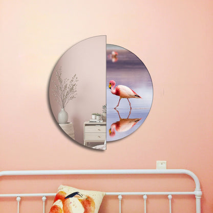 Modern Round Wall Mirror – Half Mirror Half Tempered Glass, Artistic Statement Mirror