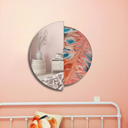 Modern Round Wall Mirror – Half Mirror Half Tempered Glass, Artistic Statement Mirror