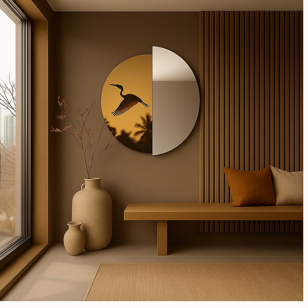 Modern Round Wall Mirror – Half Mirror Half Tempered Glass, Artistic Statement Mirror