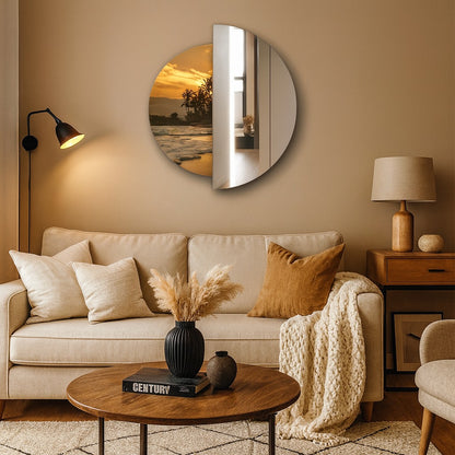 Modern Round Wall Mirror – Half Mirror Half Tempered Glass, Artistic Statement Mirror