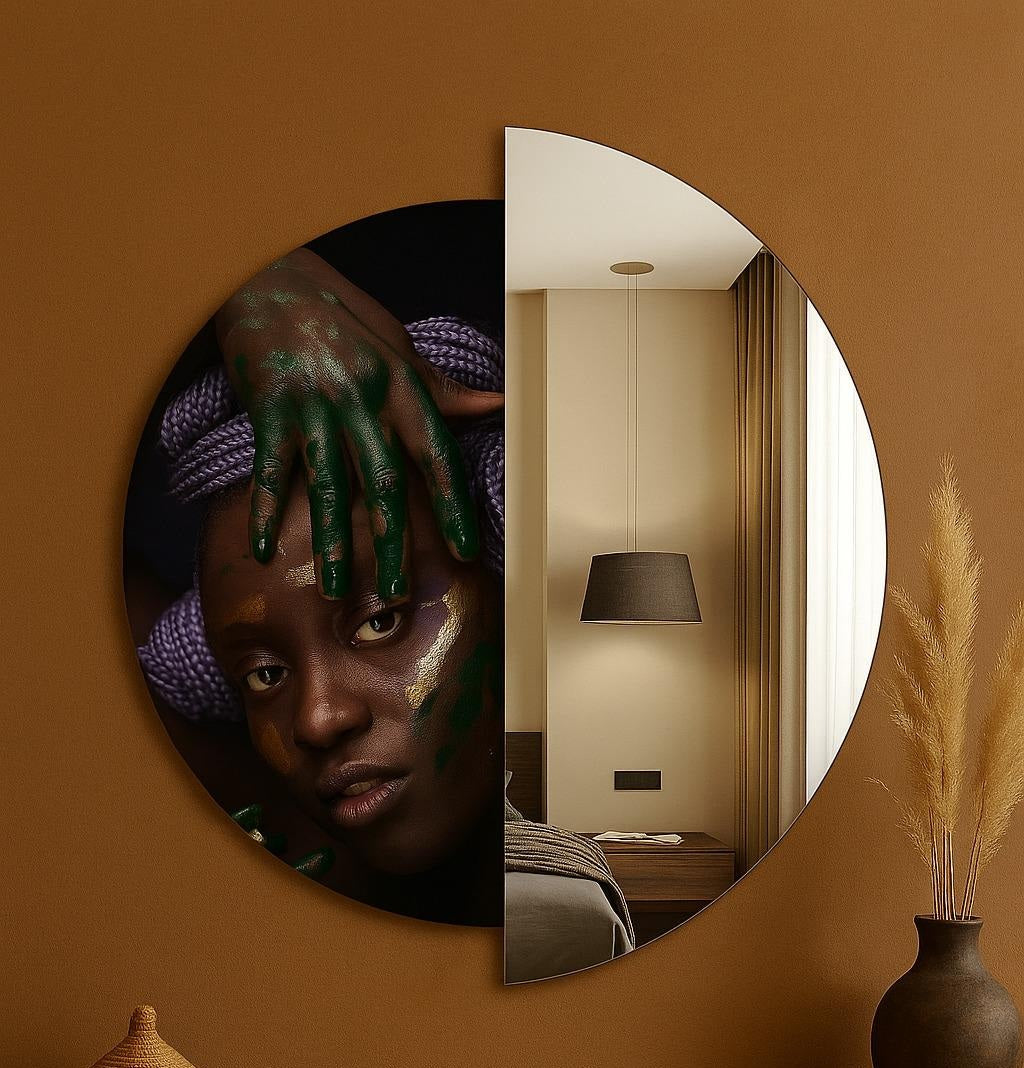 Modern Round Wall Mirror – Half Mirror Half Tempered Glass, Artistic Statement Mirror