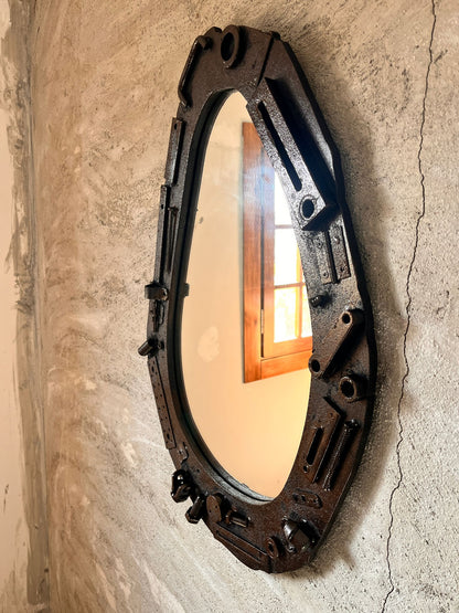 Industrial Wall Mirror – Steampunk MDF Frame Mirror with metal part for Loft & Modern Interiors