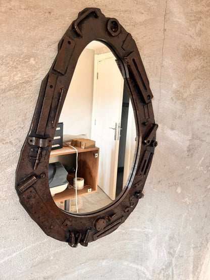 Industrial Wall Mirror – Steampunk MDF Frame Mirror with metal part for Loft & Modern Interiors